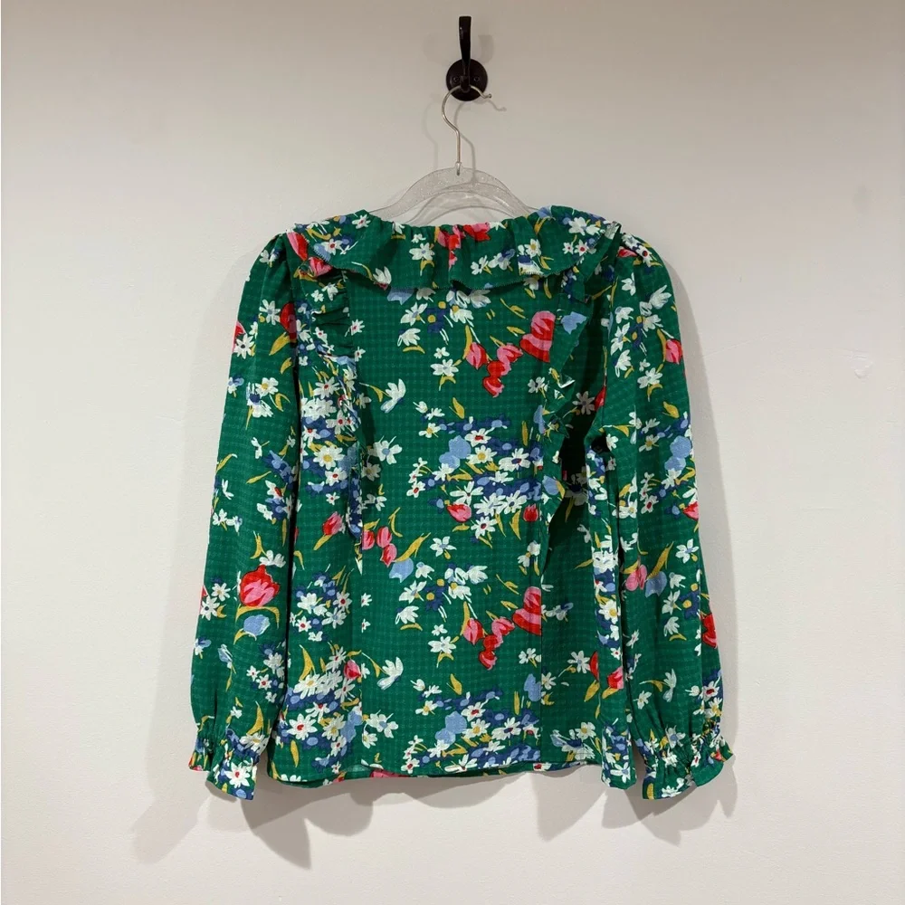 Loft Floral Green Ruffle Blouse - Picture 7 of 8